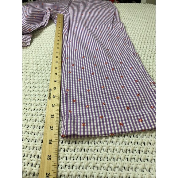 Liz Claiborne Women Cropped Pants Purple Gingham Plaid Floral Embroidered Size 8 - Picture 9 of 15